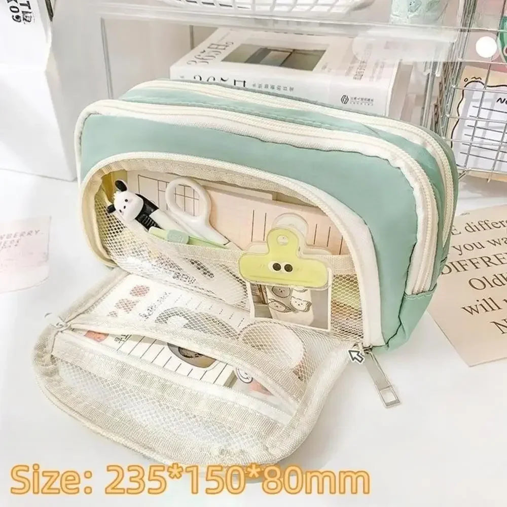 3Layer 6 Pockets Large Capacity Schoolbag shape Pencil Case Pencil Bag Aesthetic Stationery Holder Bag Girls Zipper Pencil Pouch