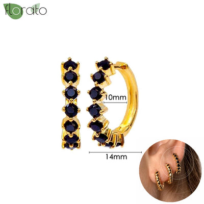 925 Sterling Silver Needle Fashion Round Pendant Small Earrings Luxury Gold Hoop Earrings for Women Premium Black Jewelry Gifts