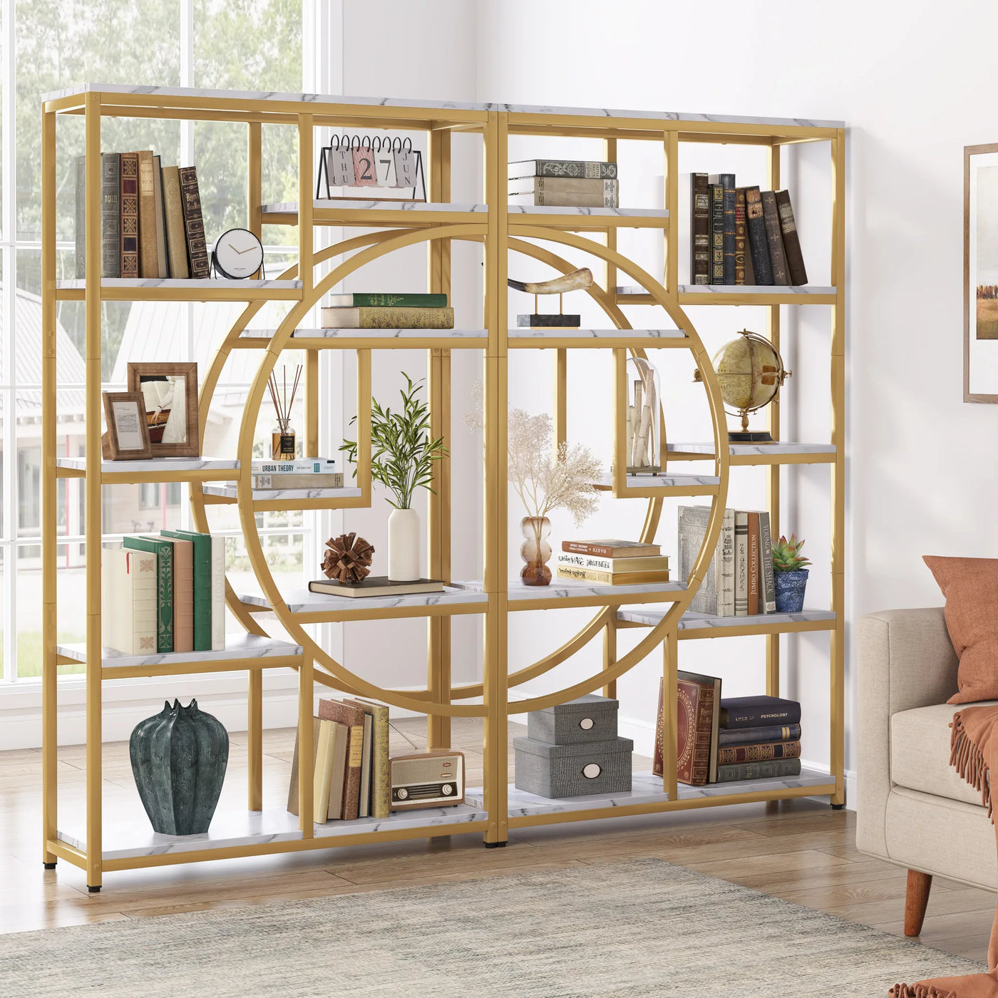 Bookshelf Industrial 5 Tier Etagere Bookcase, Freestanding Tall Bookshelves Display Shelf Storage Organizer