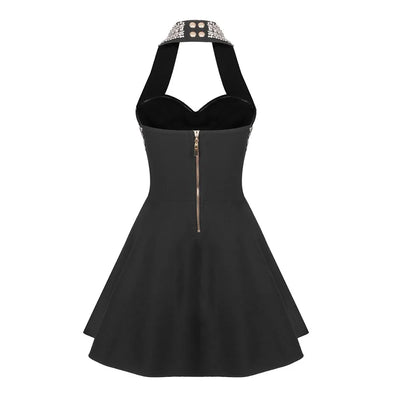 Black Rose Knitted Bandage Dress Women Summer Fashion Diamonds Halter Single Breasted A Line Mini Dress Celebrity Evening Party