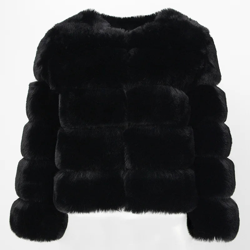 2023 Faux Fur Coat New Luxury Brand Winter Jacket Women Elegant Thick Warm Outerwear Streetwear Fake Fox Rabbit Fur Fashion