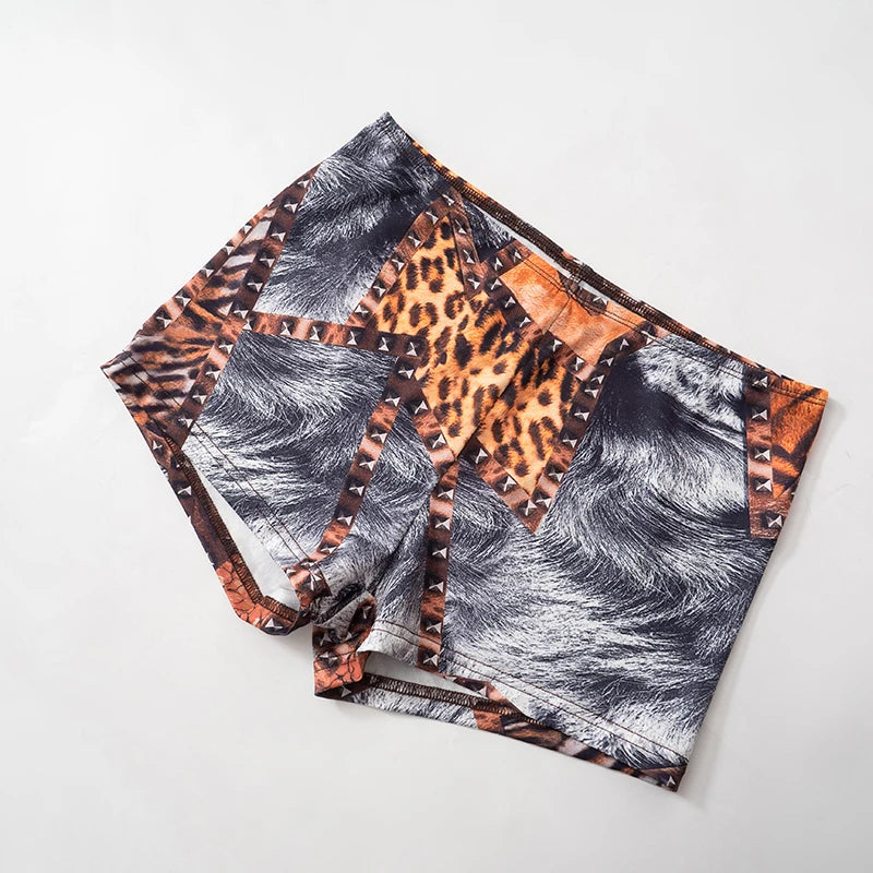 CUTENOVA Spring/Summer Leopard Print Sleeveless Tank Top + Mini Shorts Exposed Navel Skinny Shorts Set Fashion Streetwear Y2K