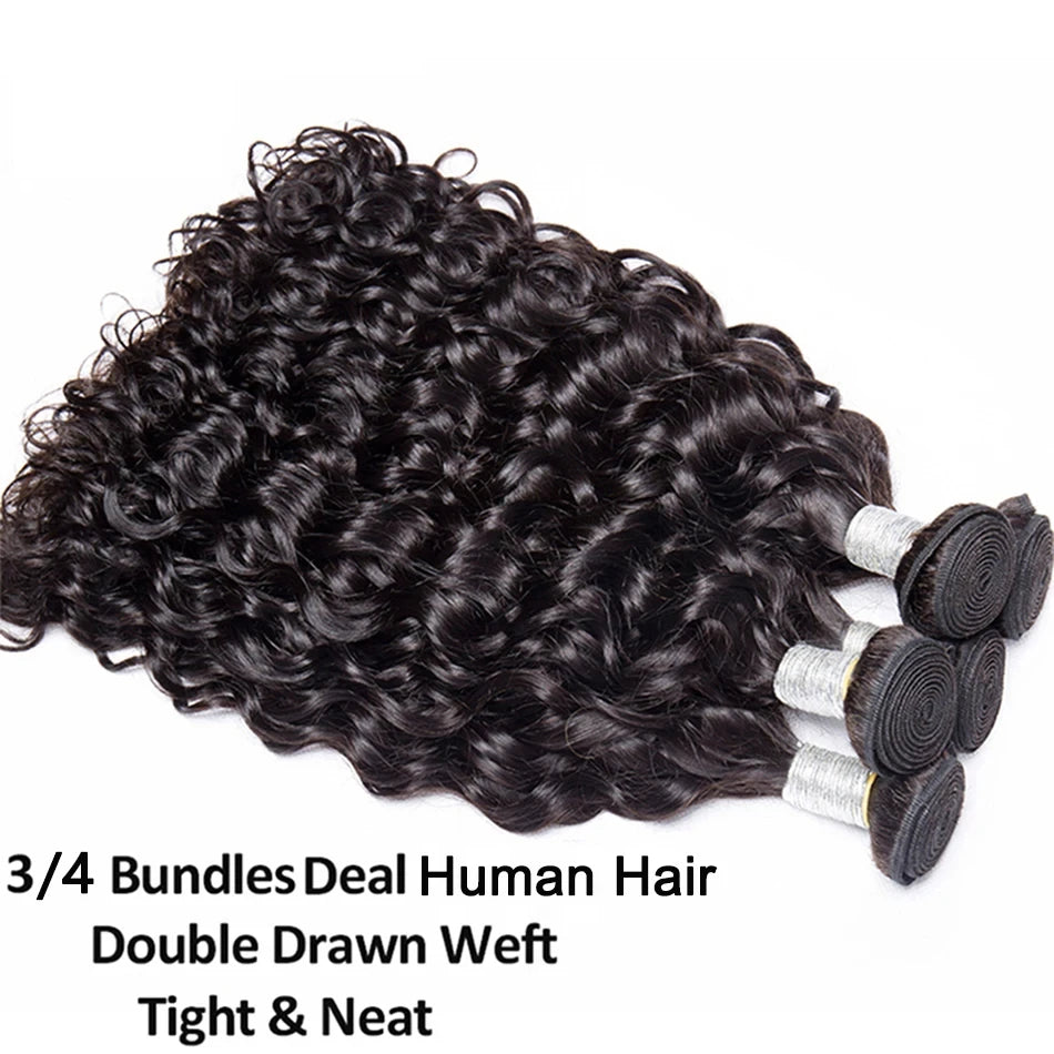 Raw 100% Human Hair Bundles Brazilian Water Wave Bundles Human Hair 1/3/4 Pcs Water Wave Curl Wet and Wavy Human Hair Extensions