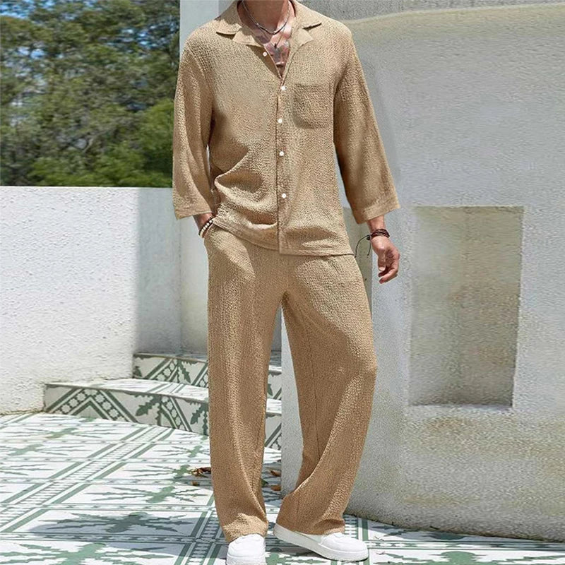 2024 Spring Summer Casual Cotton Shirts And Pants Suits Men Vintage Half Sleeve Irregular Cardigan Two Piece Sets Mens Outfits