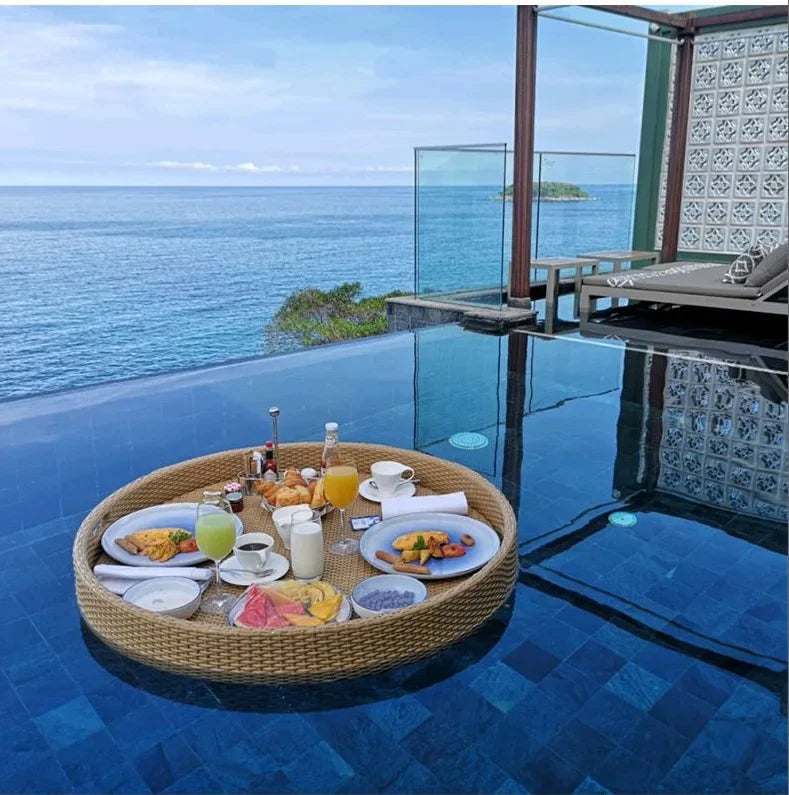 Net red floating tray round rattan woven heart-shaped basket Homestay Hotel Villa swimming pool dinner plate