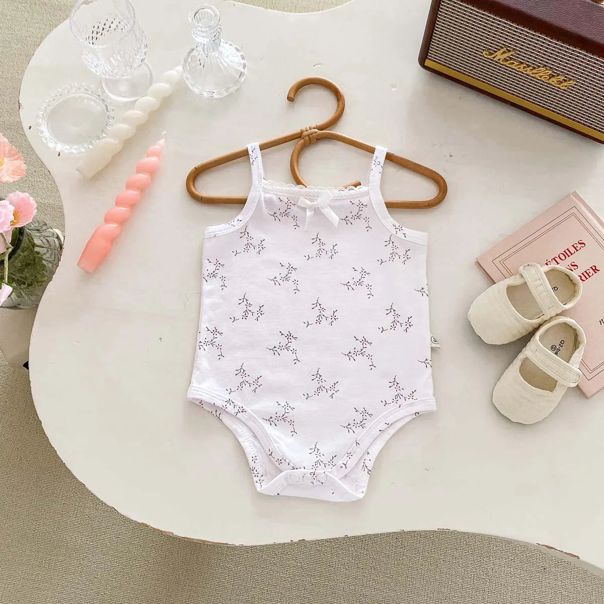 0-2 Years Old Baby Girls Jumpsuit Summer Thin Infant Romper Cotton Floral Prints Baby Sling Clothes