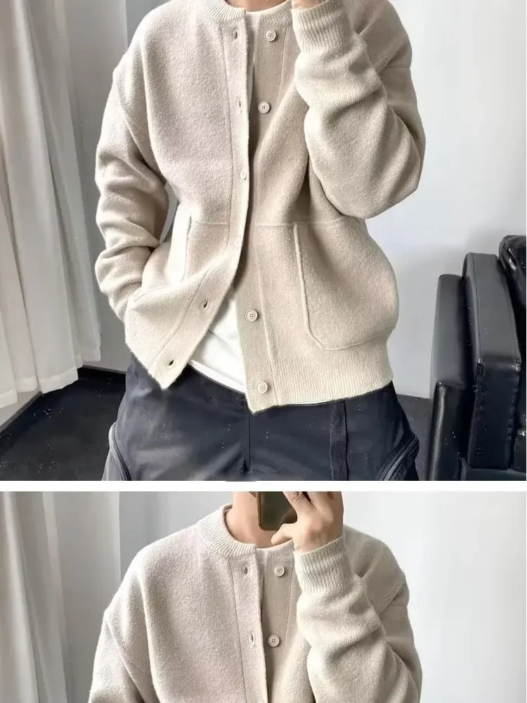 Autumn Winter New Style Men's Knitted Cardigan Sweater Casual Pure Color Lazy Fashion Youth Versatile Knitwear Coat