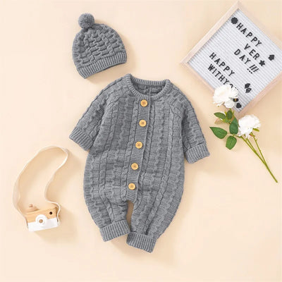 Ma&Baby 0-18M Warm Baby Clothing Knit Romper Newborn Infant Toddler Boy Girl Long Sleeve Jumpsuit + Hat Fall Spring Outfits