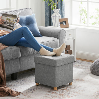 Storage Ottoman, Padded Foldable Bench, Chest with Lid, Solid Wood Feet, Space-Saving, Holds up to 300 kg, for Bedroom
