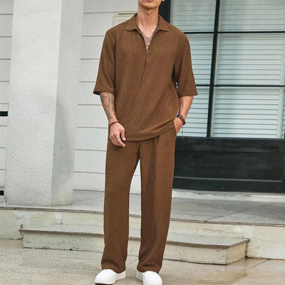 2024 Spring Summer Casual Cotton Shirts And Pants Suits Men Vintage Half Sleeve Irregular Cardigan Two Piece Sets Mens Outfits