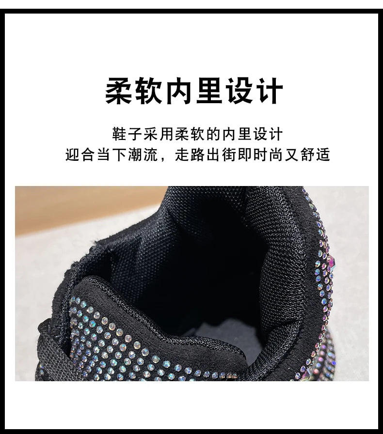Fashion Sneakers Women Trend 2024 New Spring Autumn Platform Lace Up Rhinestone Women Casual Shoes Fashion Shiny Ladies Shoes