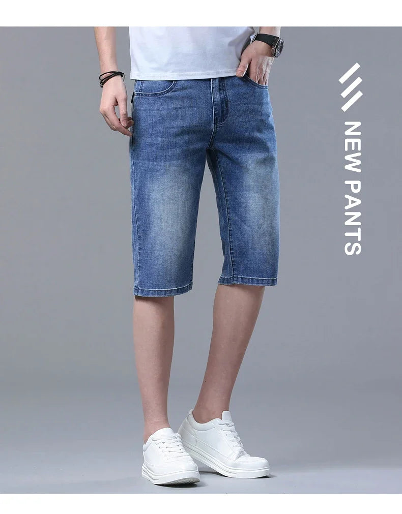 2024 New in SULEE Brand Summer  Men's Stretch Short Jeans Fashion Casual Slim Fit High Quality Elastic Denim Shorts Male Clothes