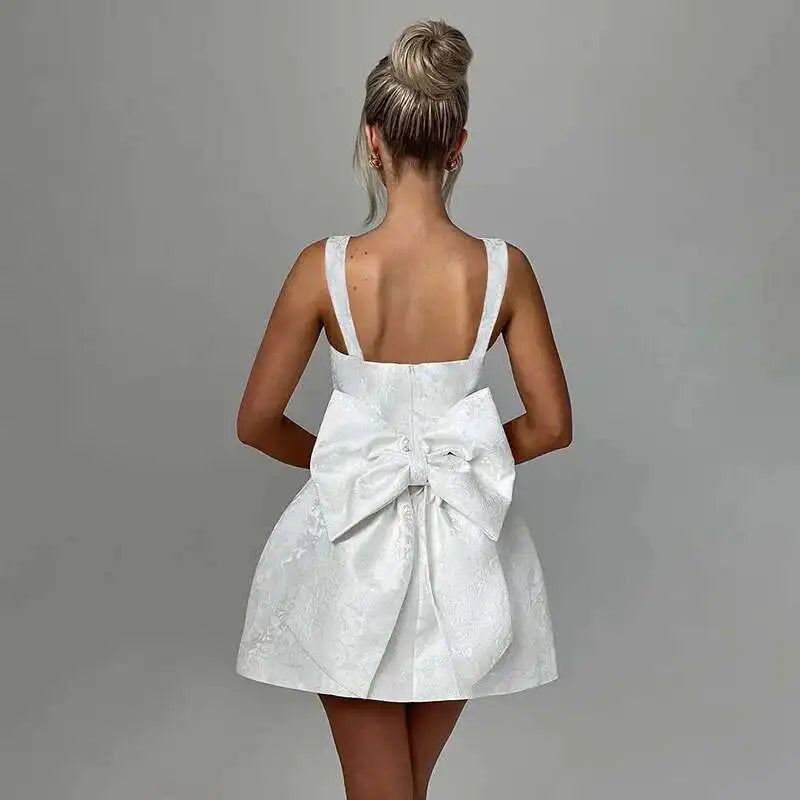 Townlike Jacquard Waist Wrap A-line Dress Women Spaghetti Strap 2025 Spring Summer Dress Bow Nightclub Sexy Party Dresses