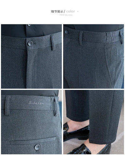 High End Elastic Waistband Suit Pants for Men Embroidered Business Casual Pants Solid Colror Versatile Social Office Trousers