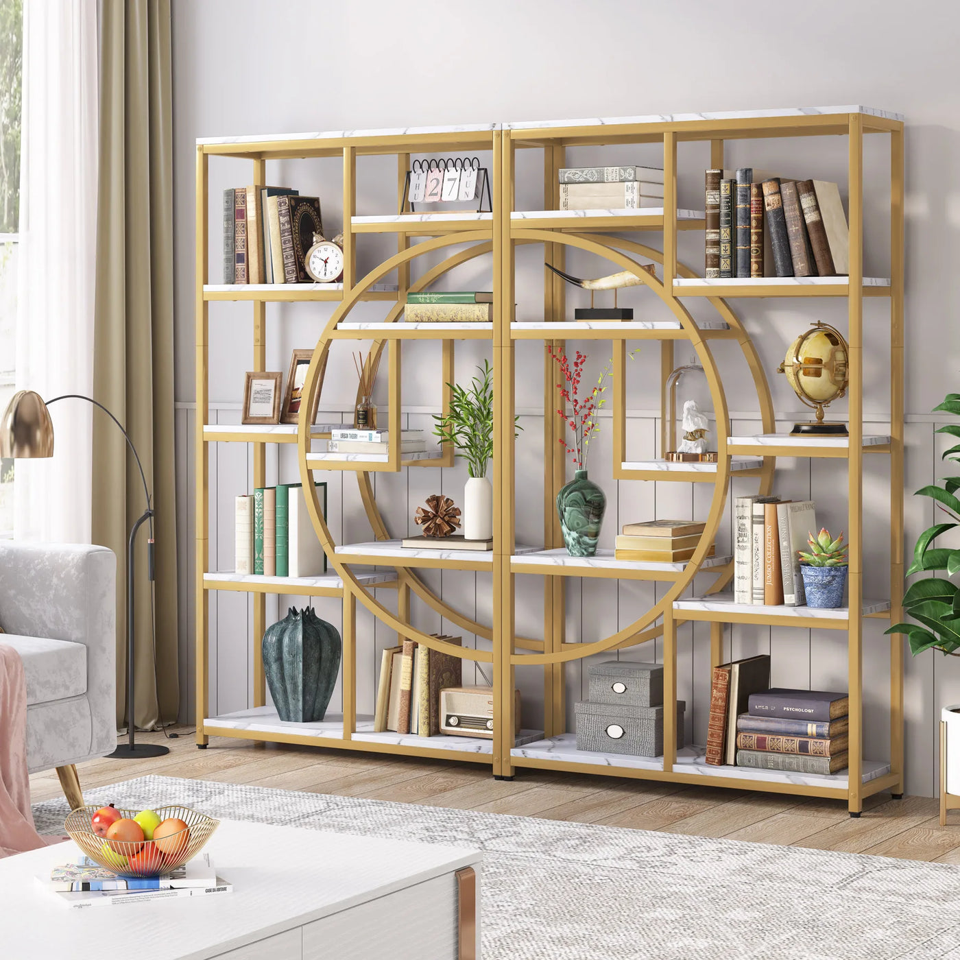 Bookshelf Industrial 5 Tier Etagere Bookcase, Freestanding Tall Bookshelves Display Shelf Storage Organizer