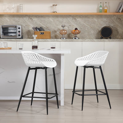 2PCS/CET Plastic Bar Stools Counter Stool with Hollow Backrest  Footrest  High Kitchen Stool for Dining Room  Bar Outdoor Patio