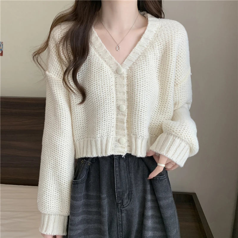 EVNISI Women Slim Sweater Cardigan V-Neck Button Up Casual Solid Knitting Sweater Coat Sweet For Women Cardigan Coat Autumn 2023