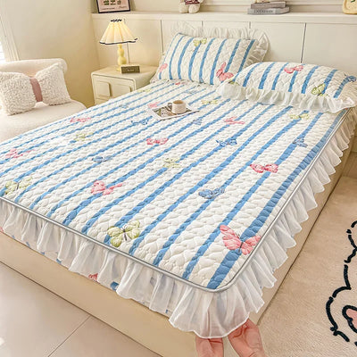 2025 New Single Bed Hat Korean Lace Bed Sheet Cover Chiffon Princess Wind Ins Cotton Four Seasons Bedspread Protective Cover