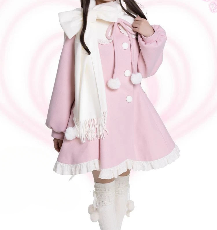 Japanese Kawaii Lolita Lace Patchwork Sweet Dress Coat Women Y2k Aesthetic Contrast Color Dresses Single Breasted Party Vestidos