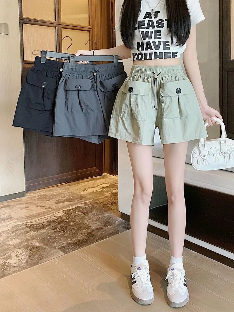 Women's High Waisted Shorts Summer New Wide Leg Loose Casual Trousers  Multi-pocket Trend Student Dress Breathable Shorts