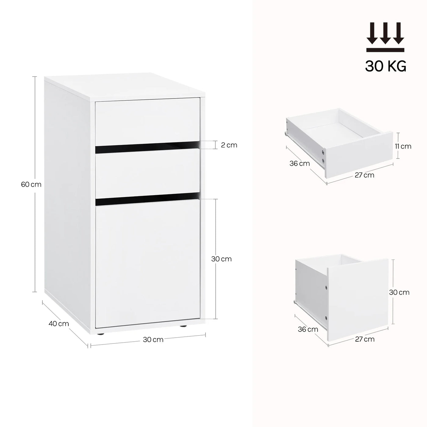 Bedside Table Solid Wood Bedside Cabinet Filing Cabinet with 3 Drawers Modern Wooden Sofa Table for Bedroom Living Room