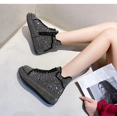 Fashion Sneakers Women Trend 2024 New Spring Autumn Platform Lace Up Rhinestone Women Casual Shoes Fashion Shiny Ladies Shoes