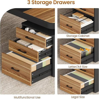 70.9" Executive Desk, Office Desk with Drawers and Lateral File Cabinet, Computer Desk with Removable Shelves and Power Outlet,