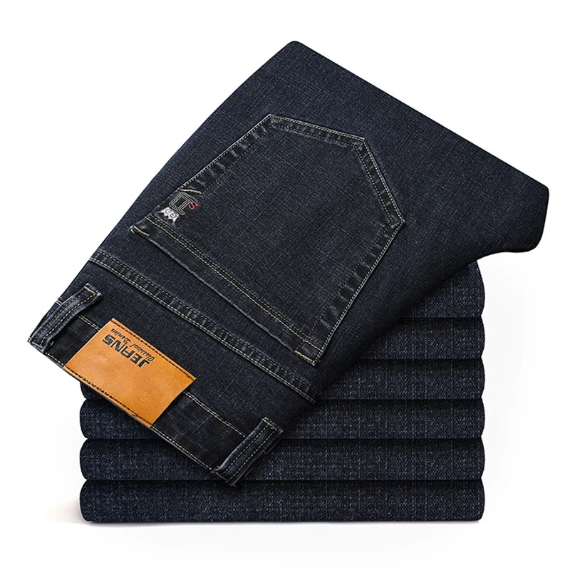Plus Size 42 44 46 Men's Fashion Casual Jeans Classic Business Straight Elasticity Denim Pants Spring Autumn Trousers Male Brand