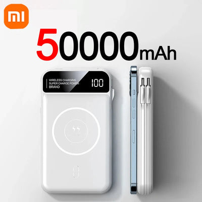 Xiaomi Emergency 50000mah Wireless Charging Power Bank Magnetic Charging Built-in Wire Mobile Phone Battery For IPhone Magsafe