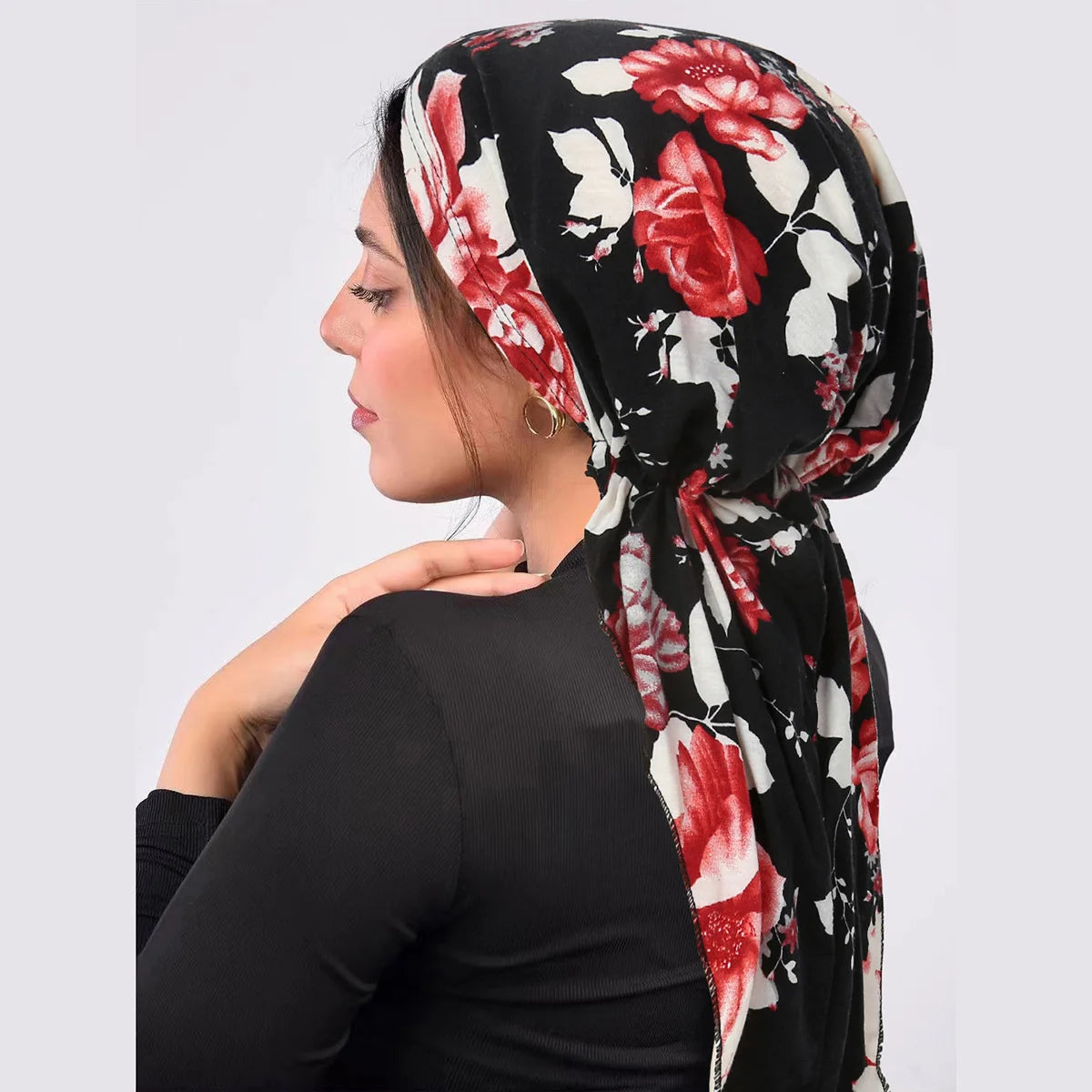 2024 New Women Pre-Tied Turban Cap Muslim Hijab Cancer Chemo Flower Print Hat Cover Hair Loss Head Scarf Wrap Strech Bandana