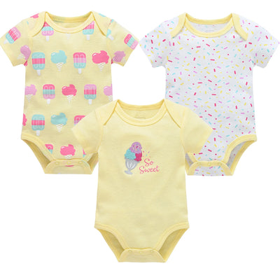 3 Pcs/set Baby Girls Rompers Elephant Cute Print Girls Bodysuit Pink Summer Short Sleeve Jumpsuit 100% Cotton Soft Baby Clothes