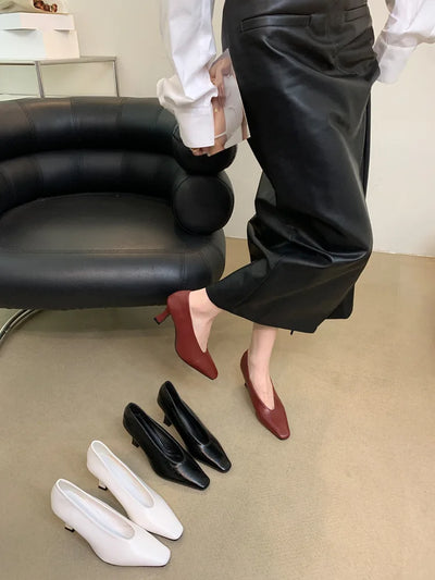 Elegant Woman High Heel Shoes Square Toe Pumps Female Office Shoe Shallow Designer Shoes Spring Autumn Brand Retro Witch Shoes