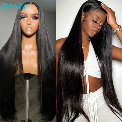 12A Peruvian Straight 13x6 Lace Front Human Hair Wig Natural Color 32 Inch 4x4 HD Transparent Lace Closure Wig For Black Women