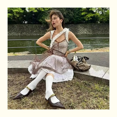 Chunky Pointed Toe Slippers Women Metal Buckle Retro Slides Female Comfy Fashion Low Heel Sandals Designer Mules Pumps Women