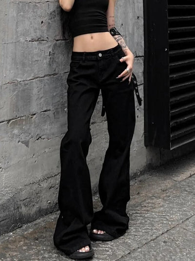 2025 Autumn Winter Women's Flared Denim Pants Y2k Low Rise Jeans Trumpet Pants Bell Bottom 2000s Slim Black Stacked Jeans New In