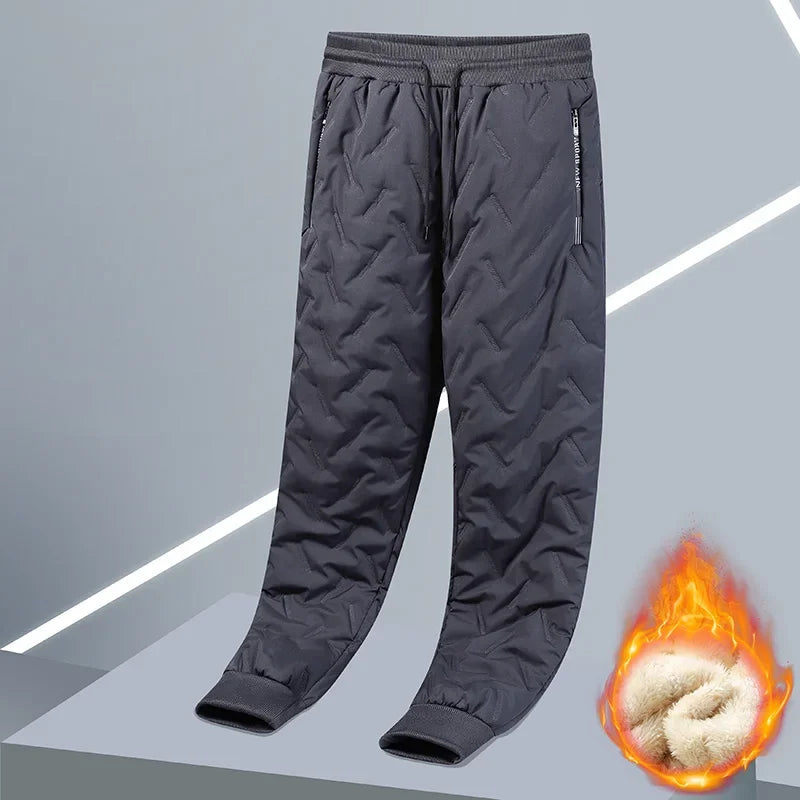Winter Zip Pockets Thicken Fleece Sweatpants Men Jogger Black  Down Sport Warm Pants Male Water Proof Thermal Trousers