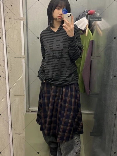 Sweet Potato Oni Homemade 2024 Spring Niche Style Safari Stripes Hooded Letter-Print Y2g Loose Long Sleeves