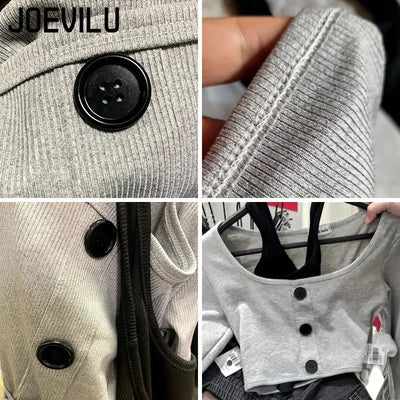 Women's Top Halter Vest 2 Piece Sets U Neck Long Sleeve Crop Tops Babes Korean Style Chic Short T-shirt Ladies Gothic Y2k Tees
