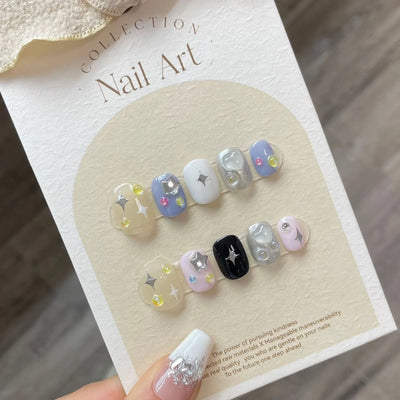 10Pcs Short Handmade Press on Nails Fake Nails Wearable Stick-on Nails False Nail Uñas Postizas Накладные Ногти 네일팁 Faux Ongles