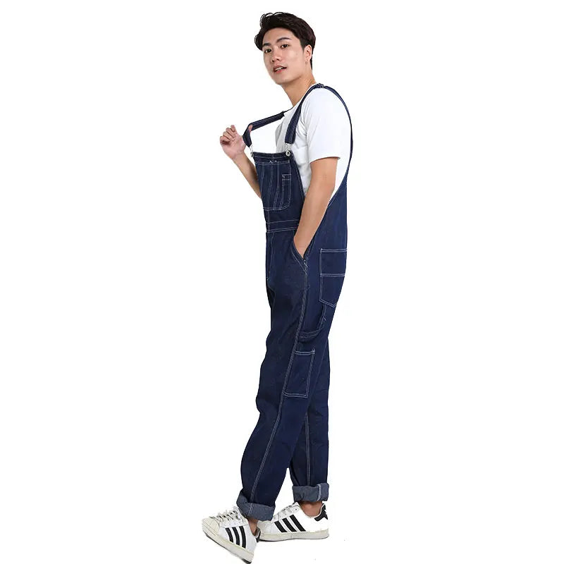Men's Overalls Jumpsuit Large Size Strap Straight Blue Jeans With 7 Pockets
