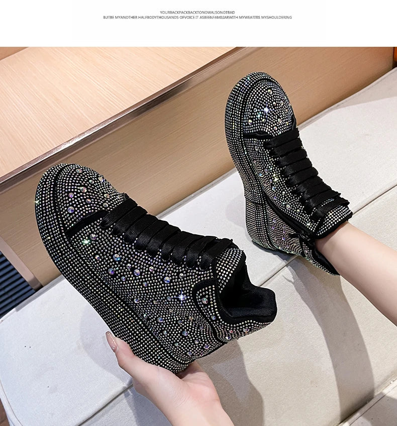 Fashion Sneakers Women Trend 2024 New Spring Autumn Platform Lace Up Rhinestone Women Casual Shoes Fashion Shiny Ladies Shoes
