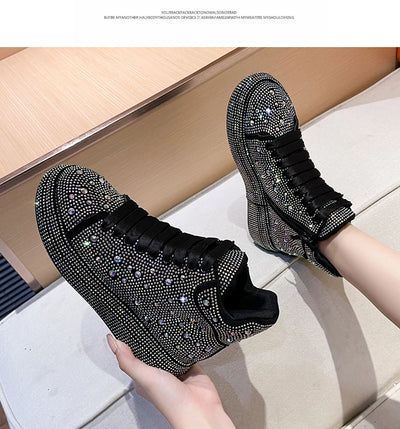 Fashion Sneakers Women Trend 2024 New Spring Autumn Platform Lace Up Rhinestone Women Casual Shoes Fashion Shiny Ladies Shoes