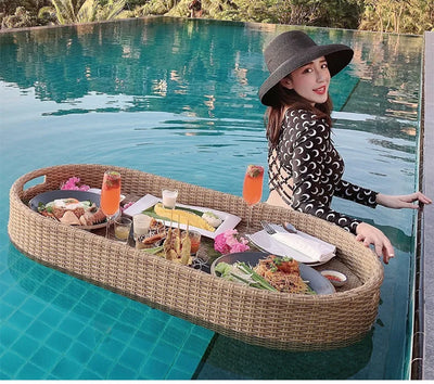 Net red floating tray round rattan woven heart-shaped basket Homestay Hotel Villa swimming pool dinner plate