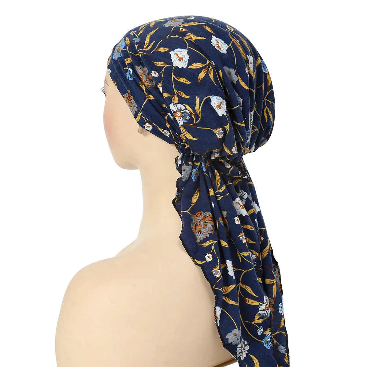 2024 New Women Pre-Tied Turban Cap Muslim Hijab Cancer Chemo Flower Print Hat Cover Hair Loss Head Scarf Wrap Strech Bandana