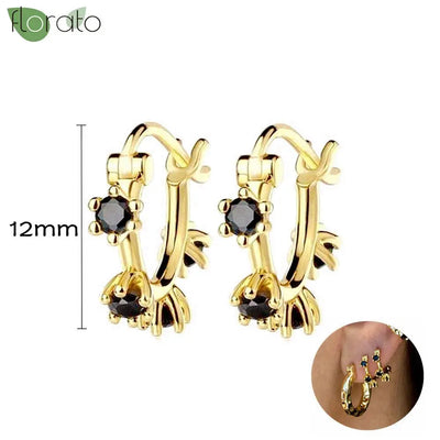 925 Sterling Silver Needle Fashion Round Pendant Small Earrings Luxury Gold Hoop Earrings for Women Premium Black Jewelry Gifts