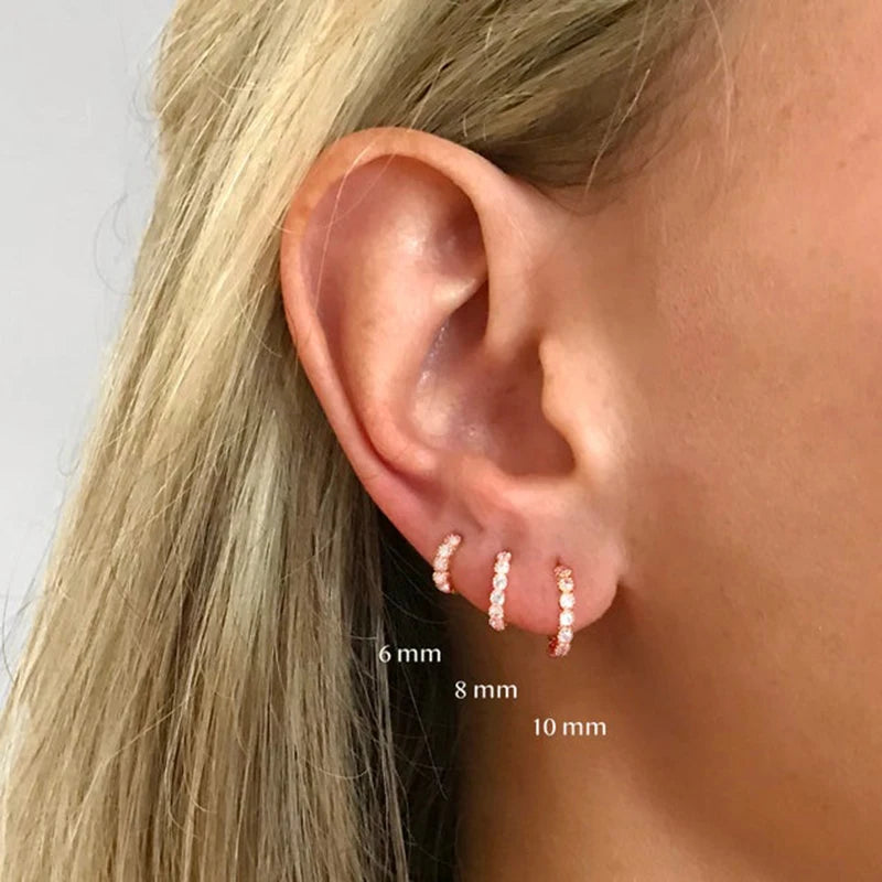 6mm/8mm 925 Sterling Silver Circle Zircon CZ Hoop Earrings for Women Gold/Rose gold/Silver Small Round Earrings Fashion Jewelry