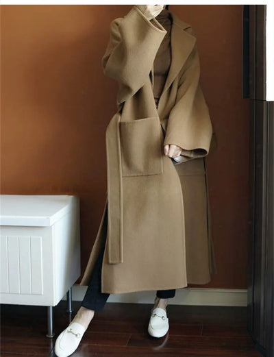 2024 Special Offer Side Slit 100% Pure Wool Women's Coat Long Double-Sided Woolen Coat Loose Comfortable Women's Clothing