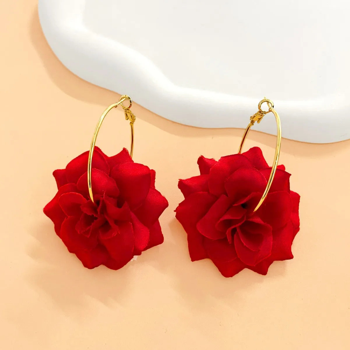 Exaggerated Hoop Earrings Red Green Flower Drop Women Girls Gifts Fashion Jewelry Accessories Hot Sale Party Gift 2025 New Style