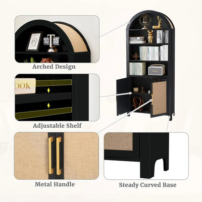 71" Tall Arched Bookcase with Storage, Modern 6-Tier Arched Cabinet with Door,Arched Bookshelf Cabinet with Open Display Storage