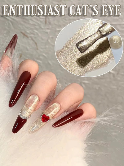 1-24pcs ZH Spring Summer Nails Red Champagne Gold Cat's Eye Gel Nail Polish Nail Art Versatile Popular Whitening Nail Supplies